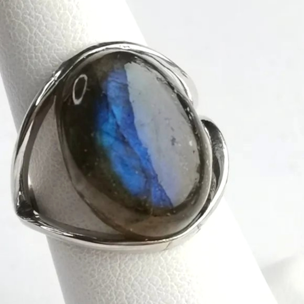 NEW Sterling silver cabochon Blue Flash Labradorite ring size 7 - Picture 6 of 6
